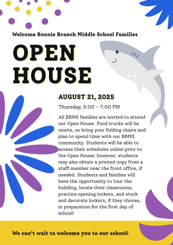 August 21st @ 5:00-7:00 p.m.- BBMS Open House